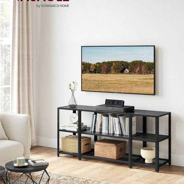 TV Stand – Engineered Wood – Charcoal Grey and Ink Black – Industrial Design with Open Storage Shelves