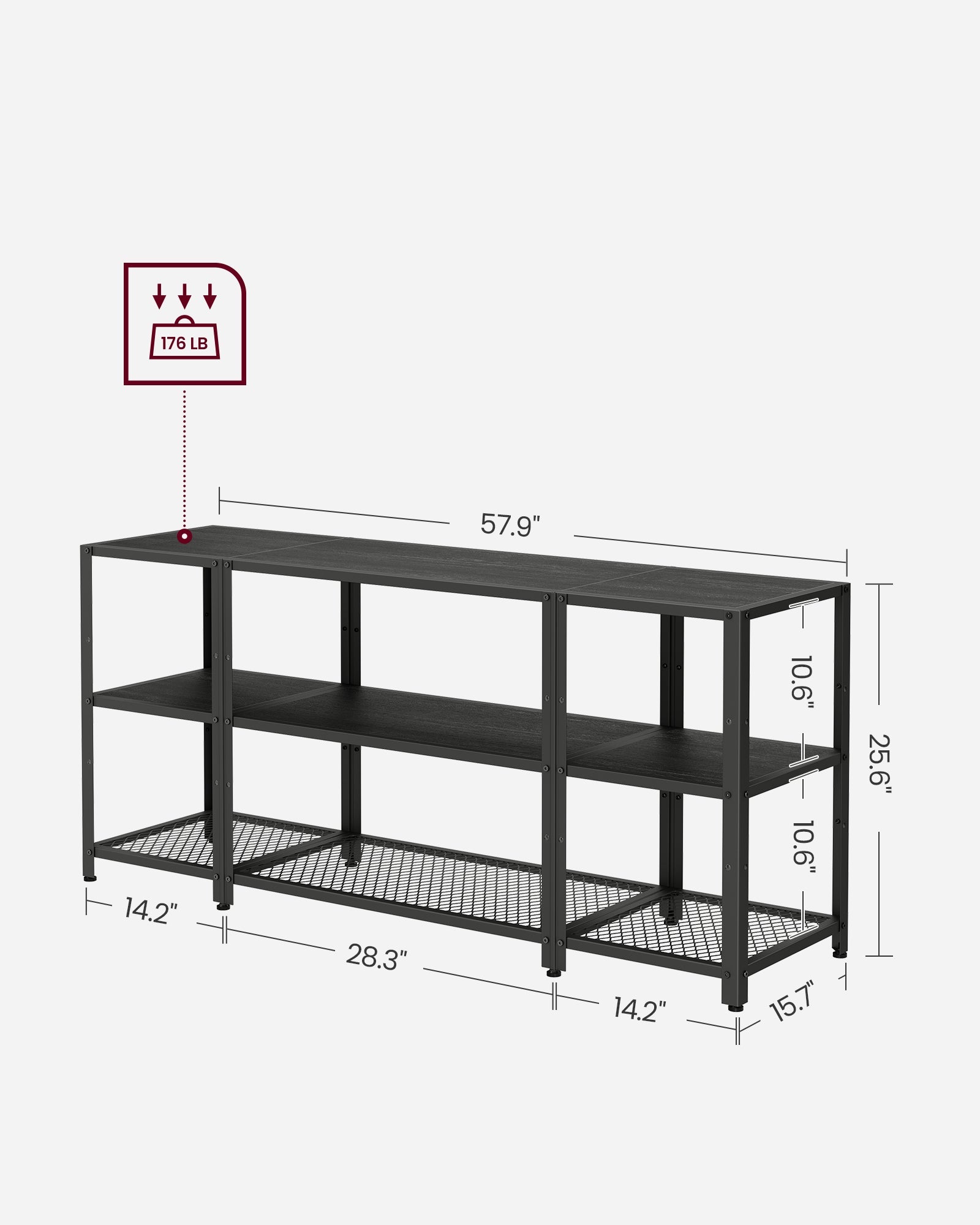 TV Stand – Engineered Wood – Charcoal Grey and Ink Black – Industrial Design with Open Storage Shelves