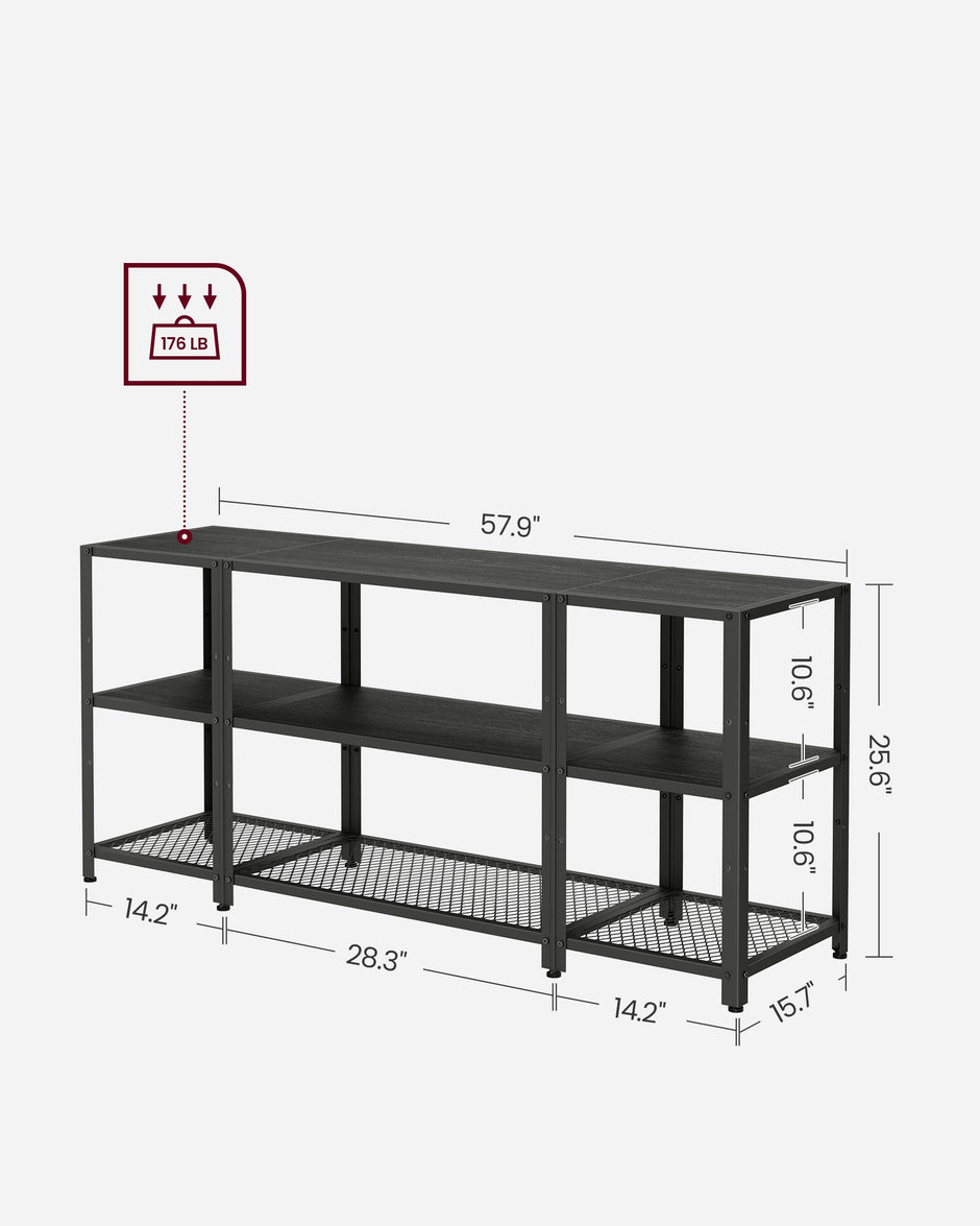 TV Stand – Engineered Wood – Charcoal Grey and Ink Black – Industrial Design with Open Storage Shelves