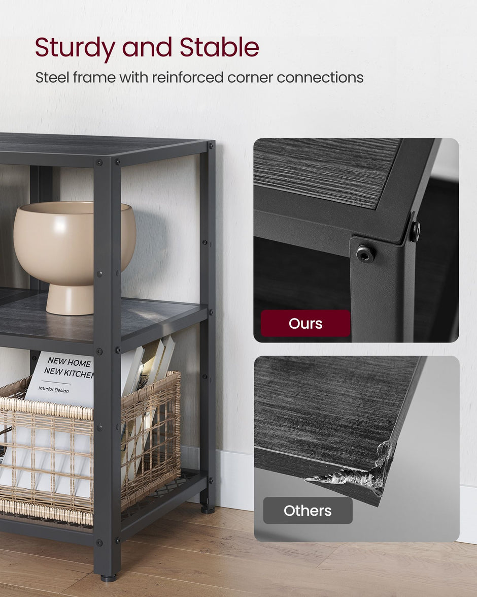 TV Stand – Engineered Wood – Charcoal Grey and Ink Black – Industrial Design with Open Storage Shelves