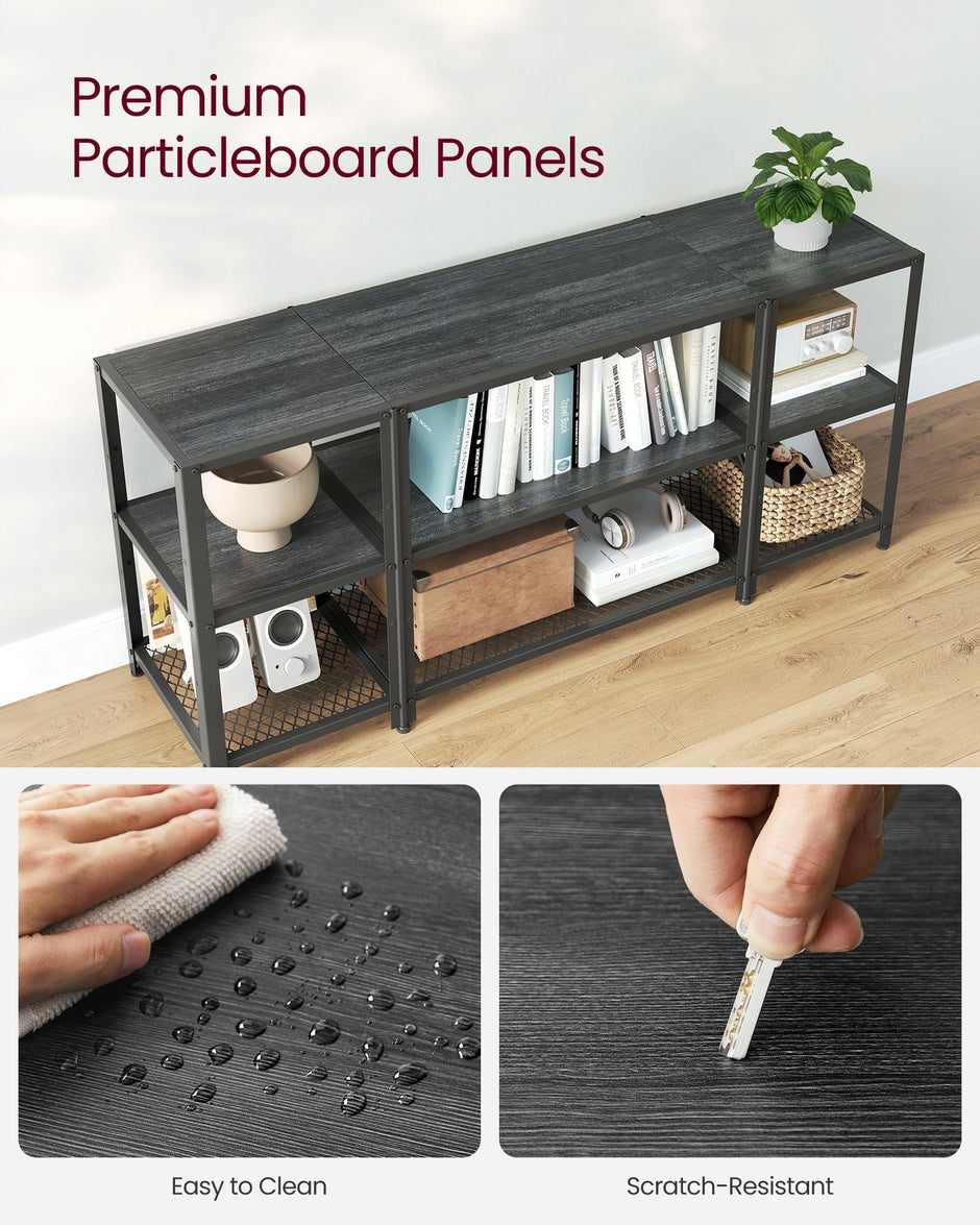 TV Stand – Engineered Wood – Charcoal Grey and Ink Black – Industrial Design with Open Storage Shelves