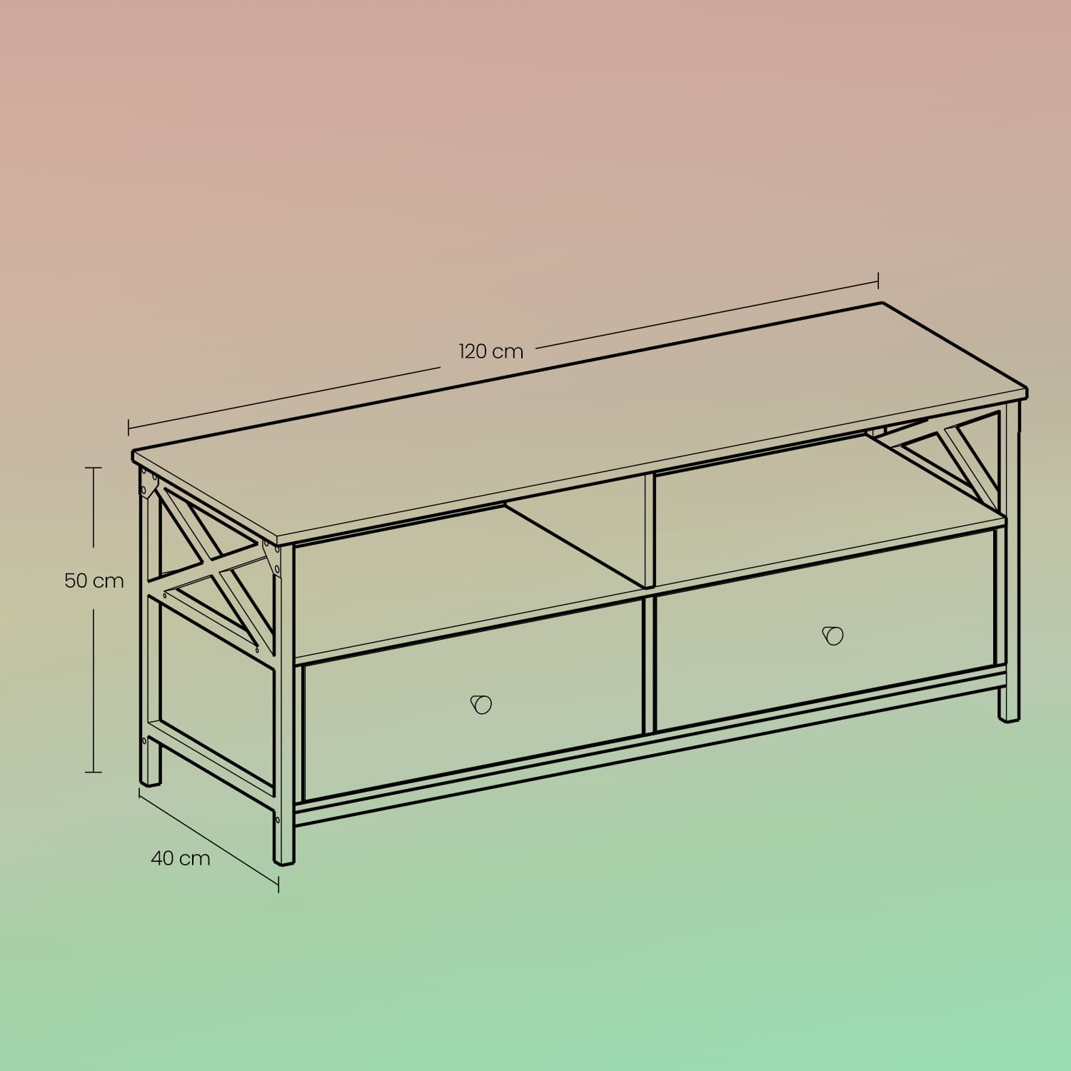 Media Console Table – Steel – Rustic Brown and Black – Industrial Style with 2 Drawers and 2 Storage Shelves