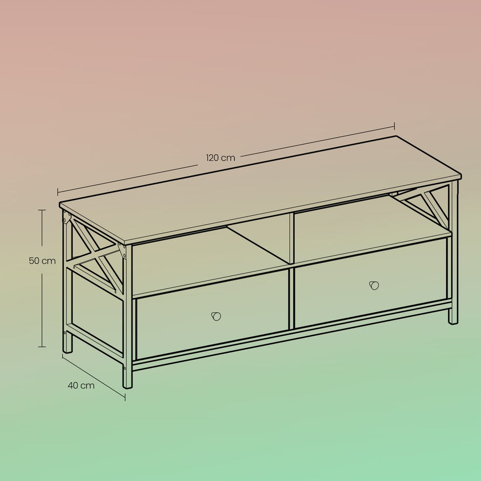 Media Console Table – Steel – Rustic Brown and Black – Industrial Style with 2 Drawers and 2 Storage Shelves