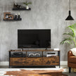 Media Console Table – Steel – Rustic Brown and Black – 2 Drawers and Storage Shelves