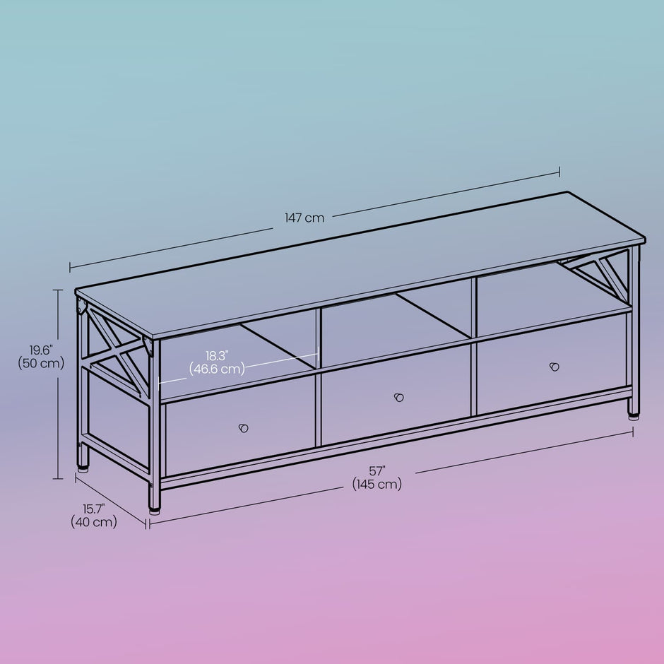 Media Console Table – Steel – Rustic Brown and Black – 2 Drawers and Storage Shelves