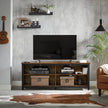 TV Stand – MDF and Particleboard – Rustic Brown and Black – 4 Cubby Design with Adjustable Shelves and Cable Management
