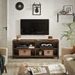 TV Stand – MDF and Particleboard – Rustic Brown and Black – 4 Cubby Design with Adjustable Shelves and Cable Management