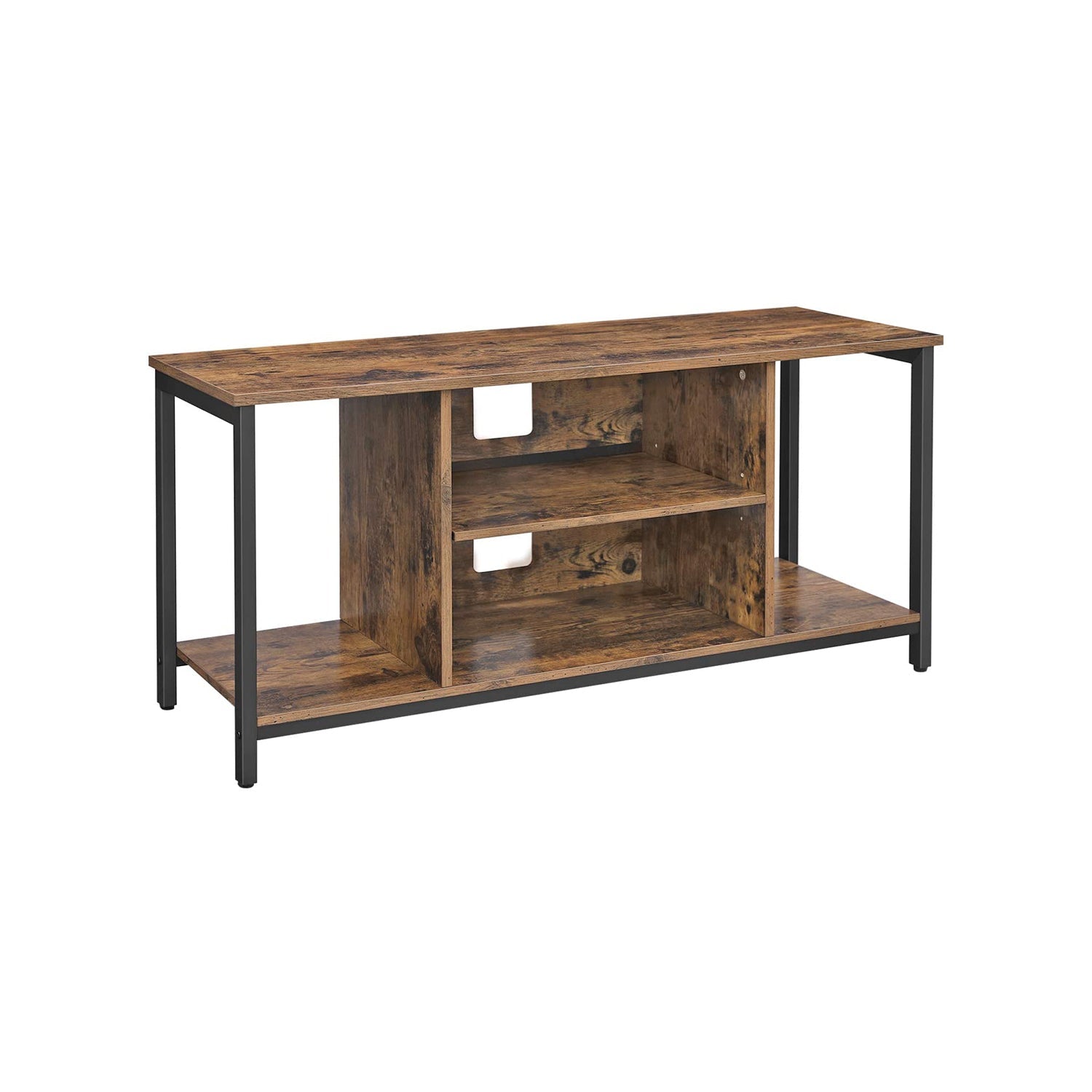 Open Storage TV Stand – Wood – Rustic Brown – Console Unit with Shelving