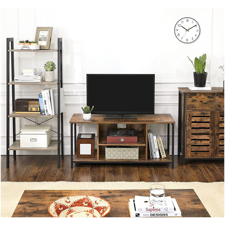 Open Storage TV Stand – Wood – Rustic Brown – Console Unit with Shelving