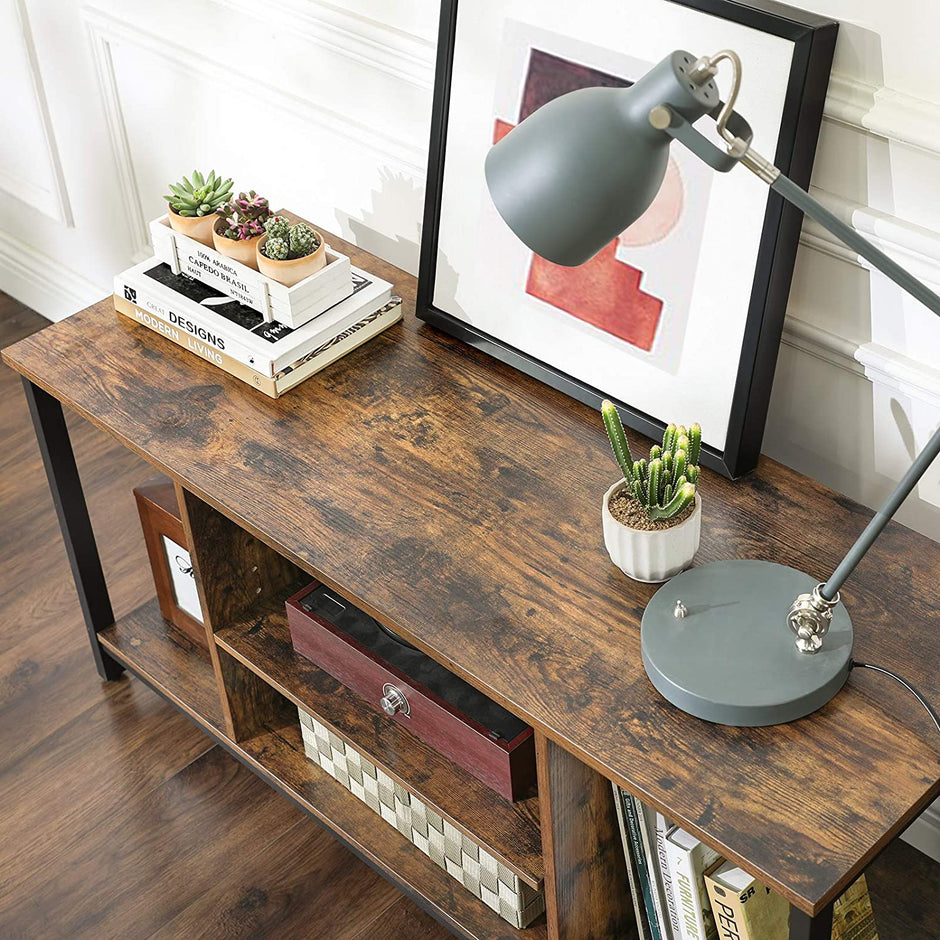 Open Storage TV Stand – Wood – Rustic Brown – Console Unit with Shelving
