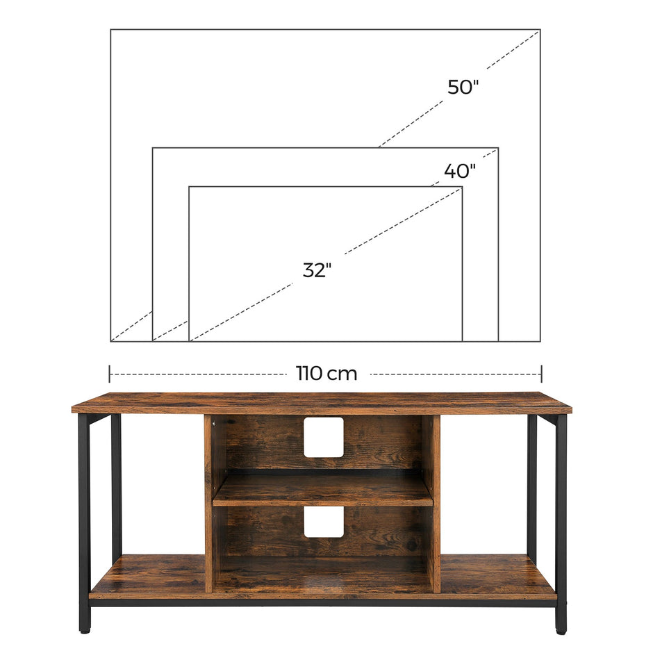 Open Storage TV Stand – Wood – Rustic Brown – Console Unit with Shelving