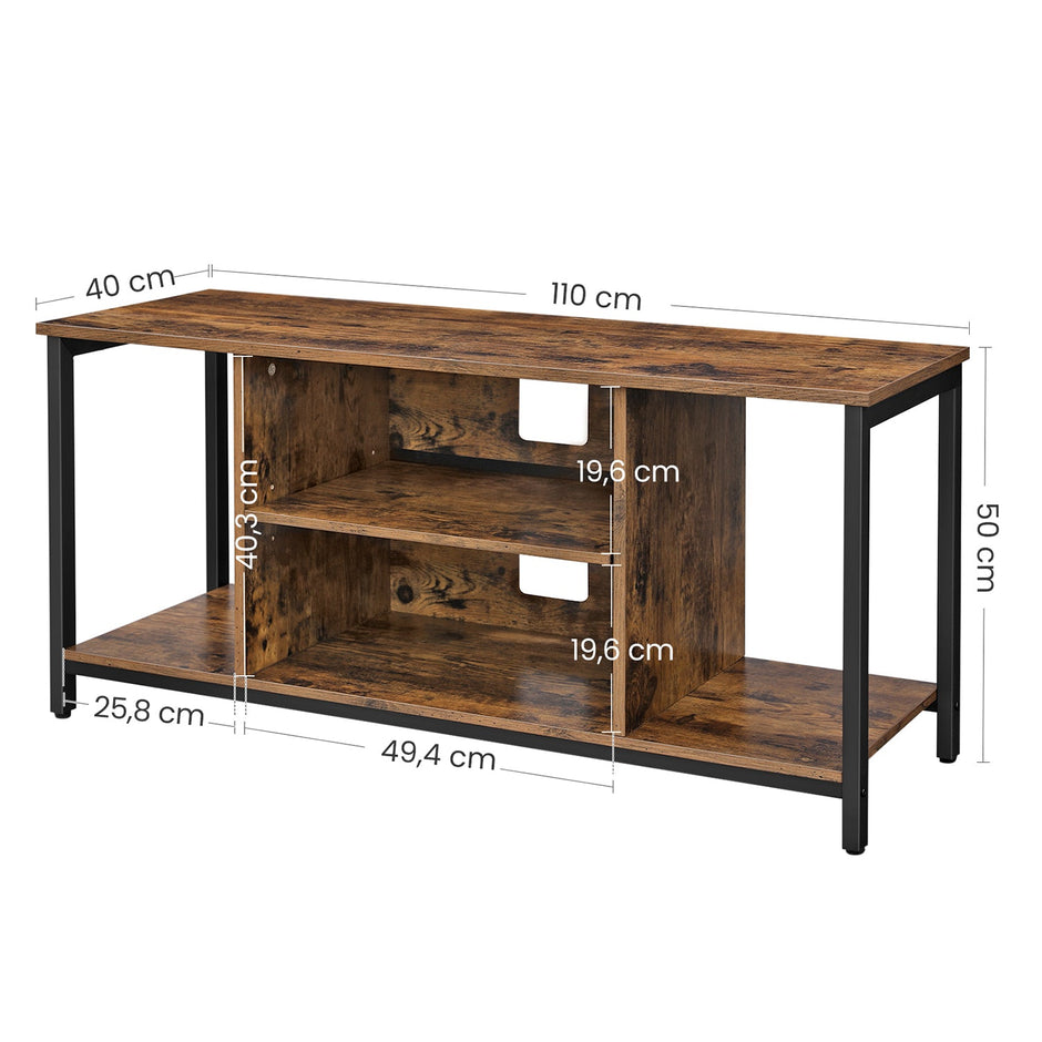 Open Storage TV Stand – Wood – Rustic Brown – Console Unit with Shelving