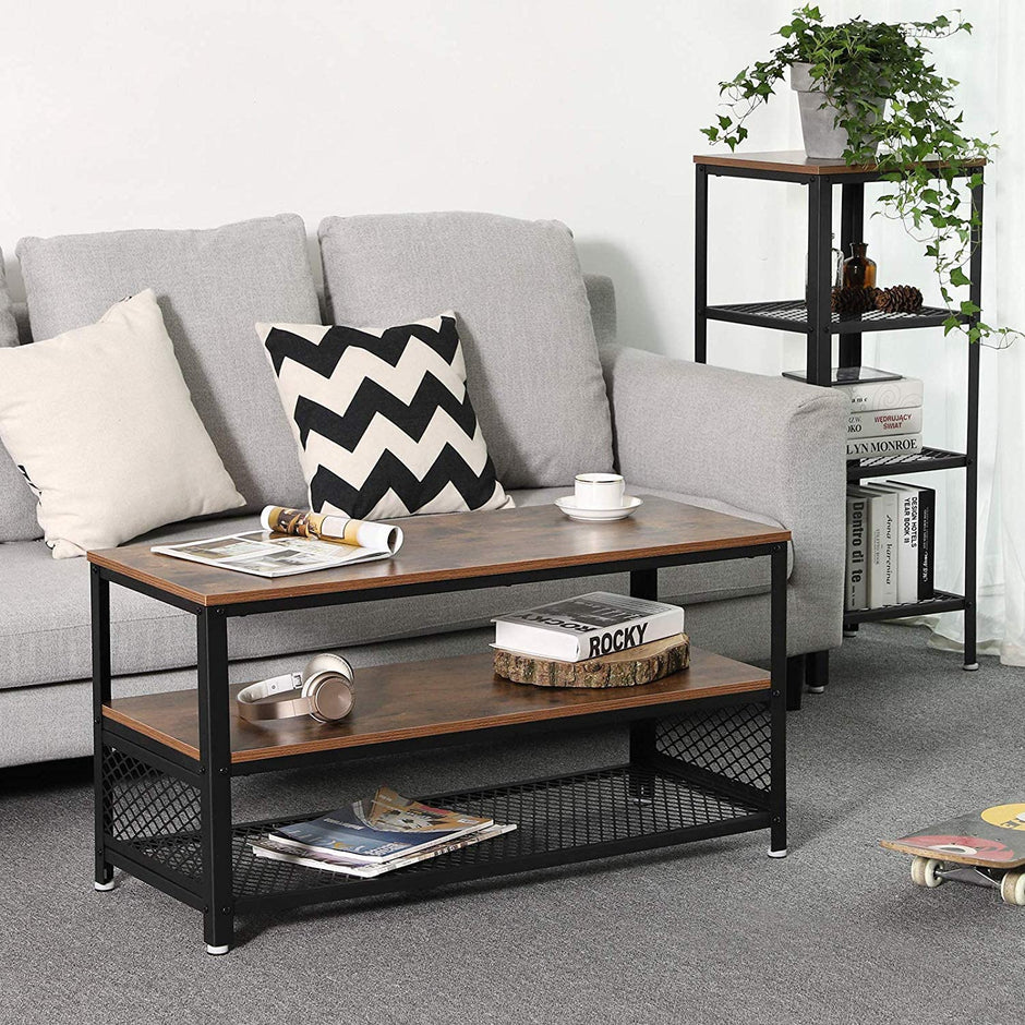 TV Stand – Wood and Metal – Rustic Brown – Industrial Design with 3 Removable Drawers