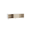 TV Stand – Wood – Cloud White and Natural Beige – Modern Design with Fluted Glass