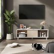 TV Stand – Wood – Cloud White and Natural Beige – Modern Design with Fluted Glass