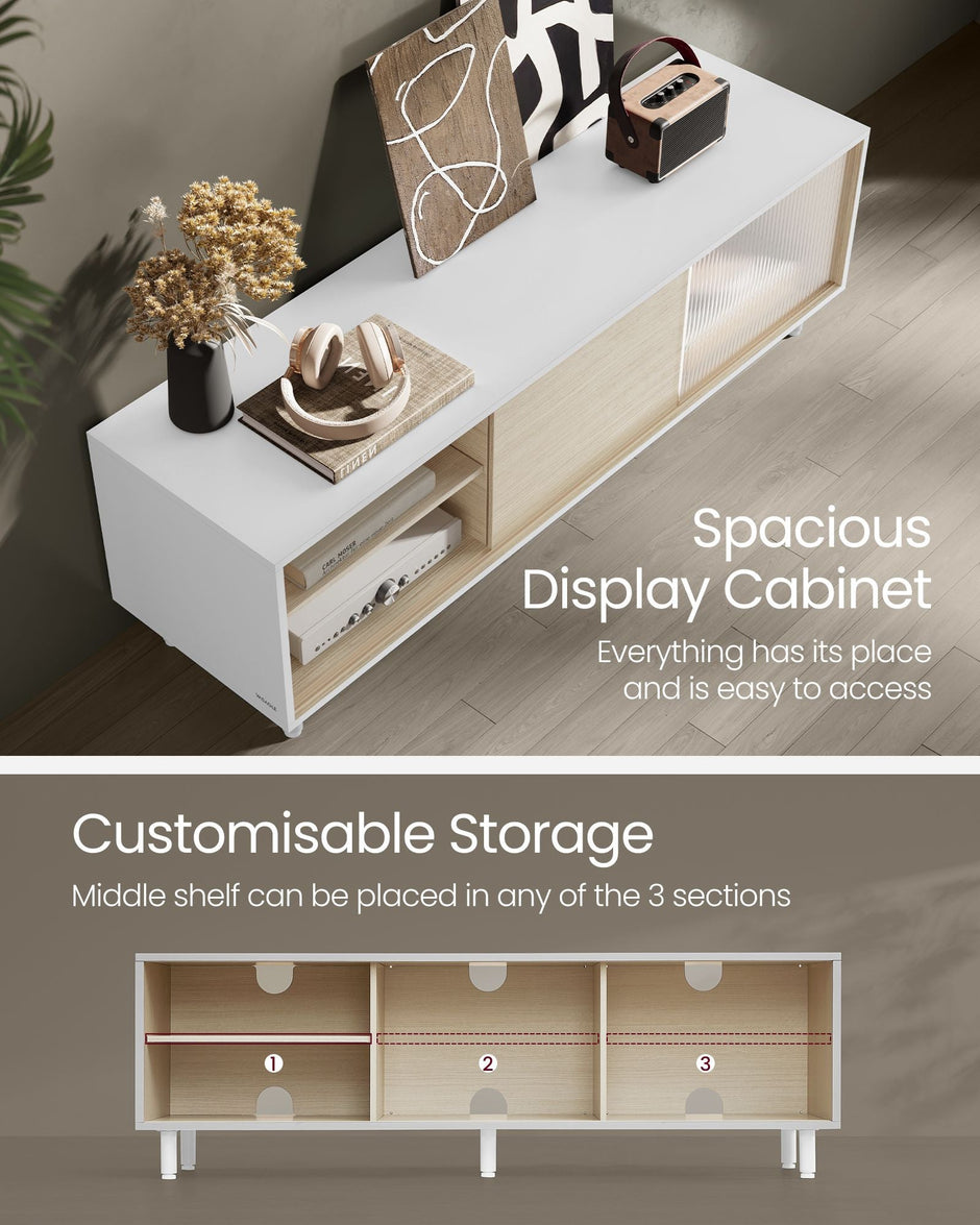 TV Stand – Wood – Ash Brown and Ink Black – Modern Design with Fluted Glass