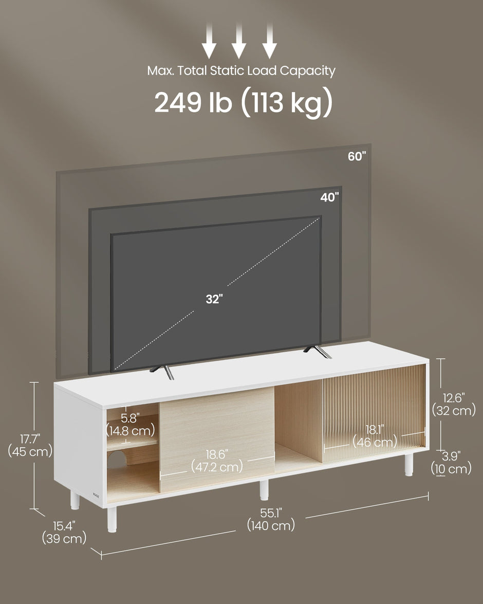 TV Stand – Wood – Ash Brown and Ink Black – Modern Design with Fluted Glass