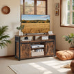 Media Console Table – Engineered Wood – Rustic Brown and Black – Sliding Barn Doors, Adjustable Shelves
