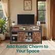 Media Console Table – Engineered Wood – Rustic Brown and Black – Sliding Barn Doors, Adjustable Shelves