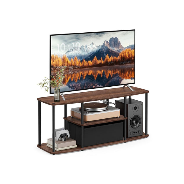 TV Stand – Wood – Natural Walnut and Ink Black – Toolless Assembly for TVs up to 50 Inches