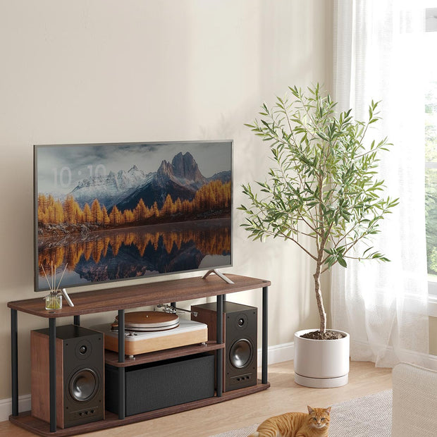 TV Stand – Wood – Natural Walnut and Ink Black – Toolless Assembly for TVs up to 50 Inches