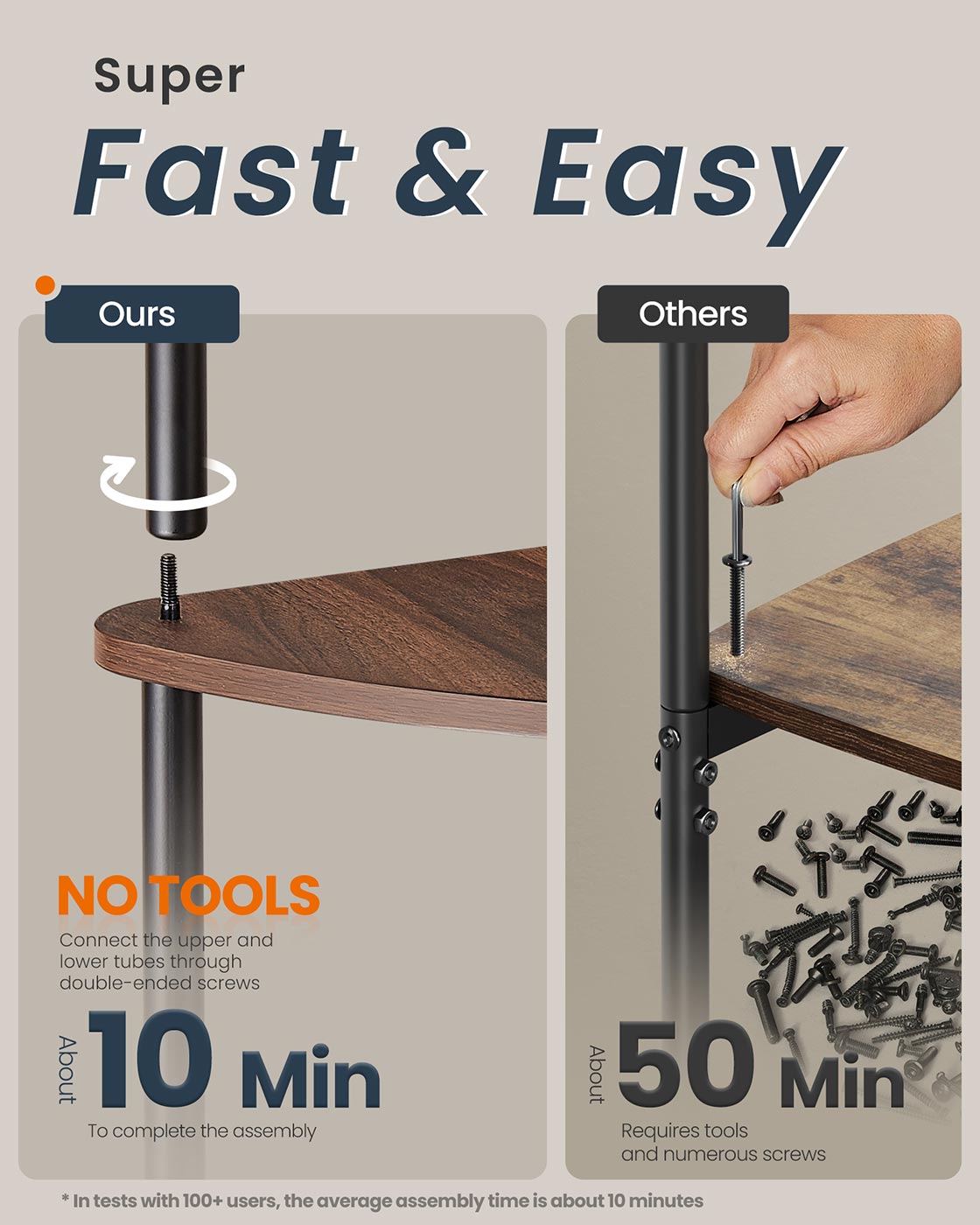 TV Stand – Wood – Natural Walnut and Ink Black – Toolless Assembly for TVs up to 50 Inches