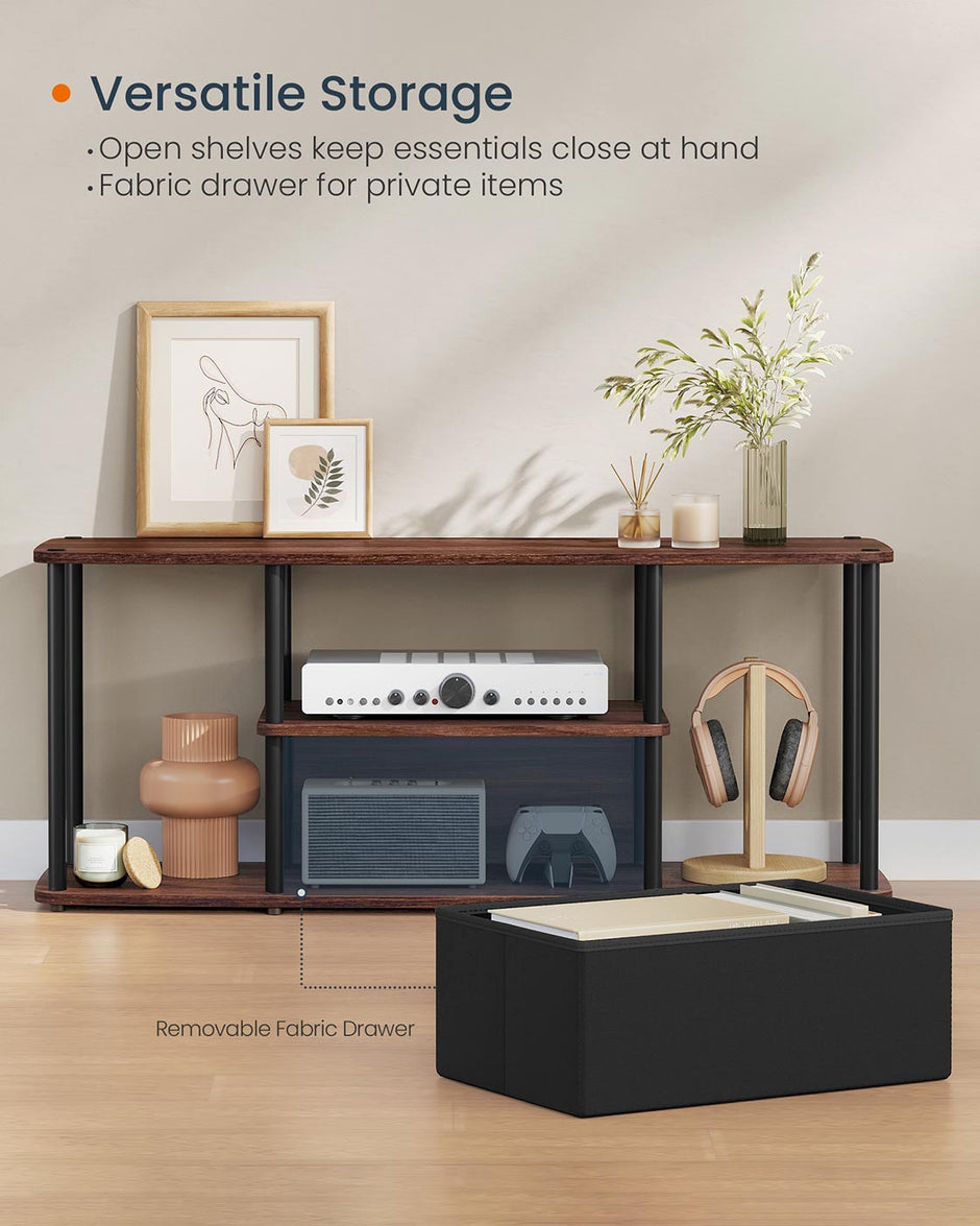 TV Stand – Wood – Natural Walnut and Ink Black – Toolless Assembly for TVs up to 50 Inches