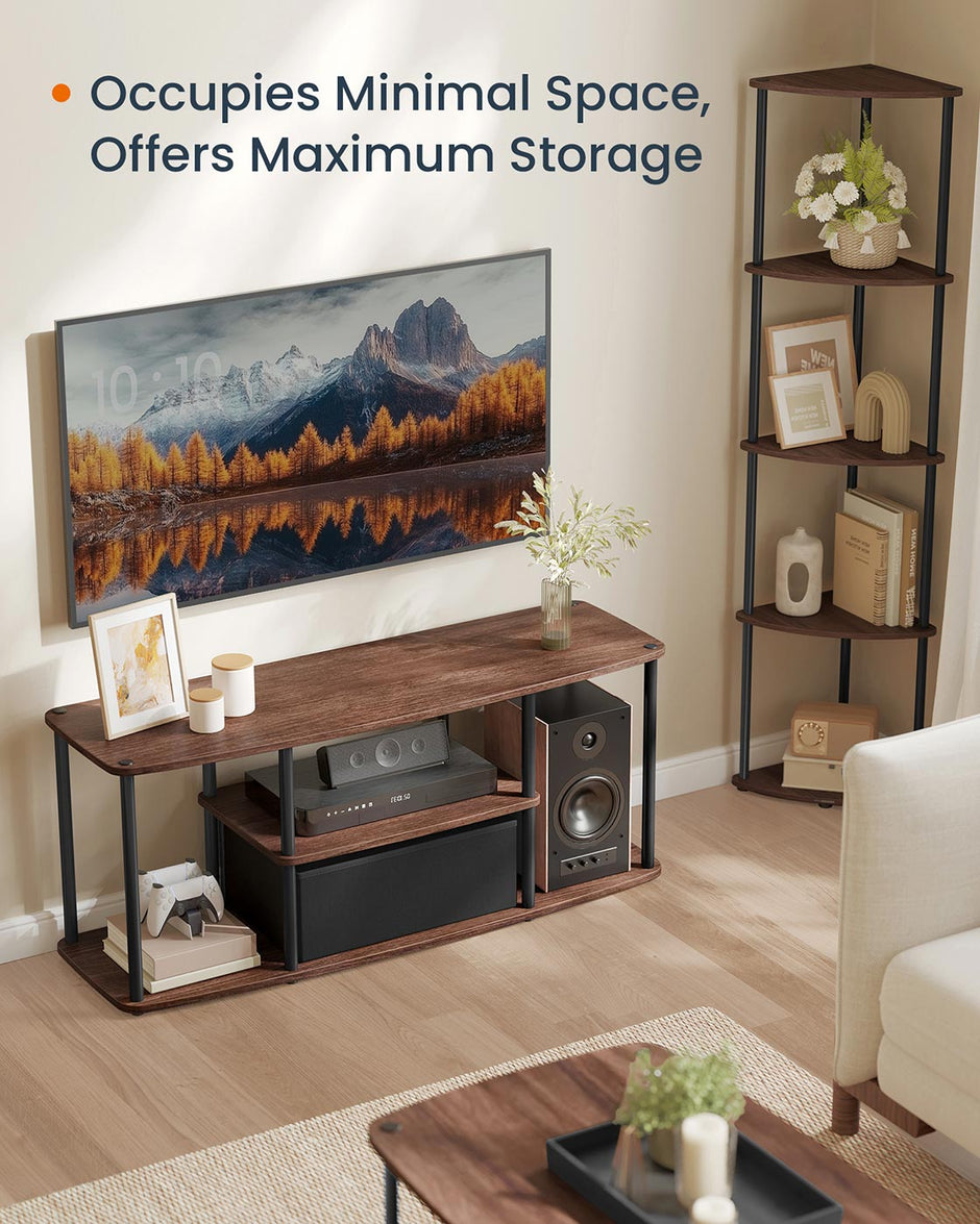 TV Stand – Wood – Natural Walnut and Ink Black – Toolless Assembly for TVs up to 50 Inches
