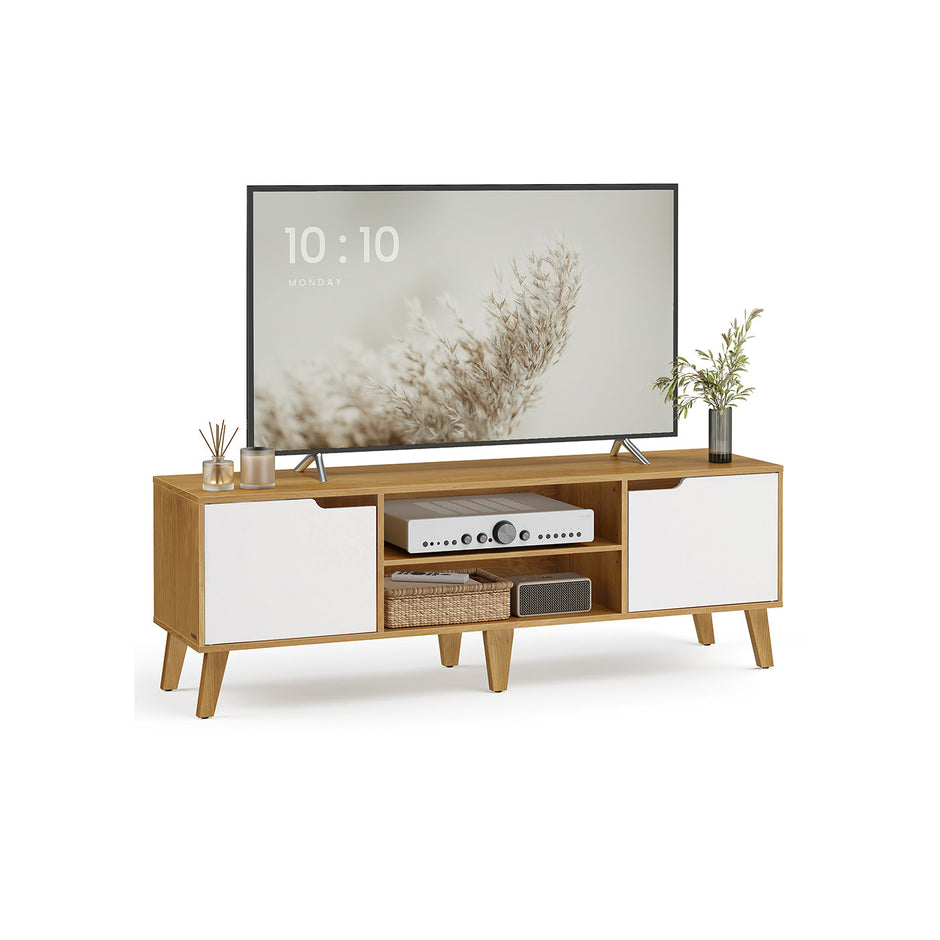 TV Stand Unit – Engineered Wood – Natural Oak and Cream White – Adjustable Shelf for 65 Inch TVs