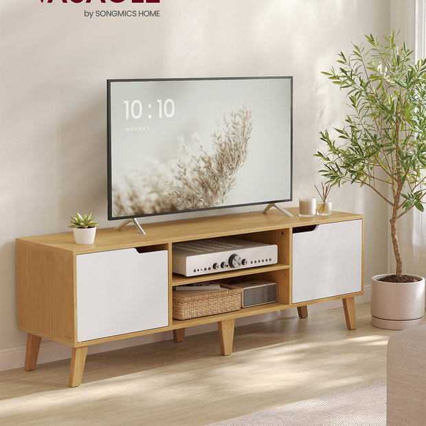 TV Stand Unit – Engineered Wood – Natural Oak and Cream White – Adjustable Shelf for 65 Inch TVs