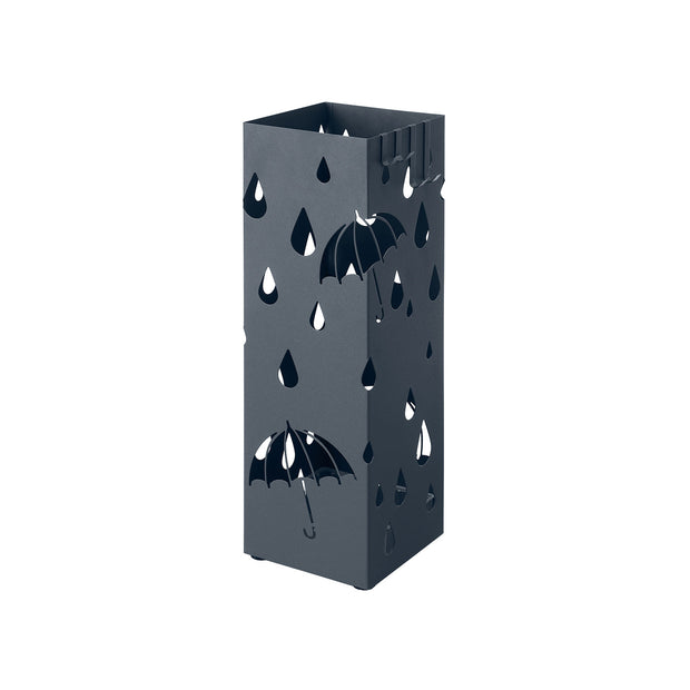 Umbrella Stand – Metal – Anthracite Grey – Square Design with Drip Tray and Hooks