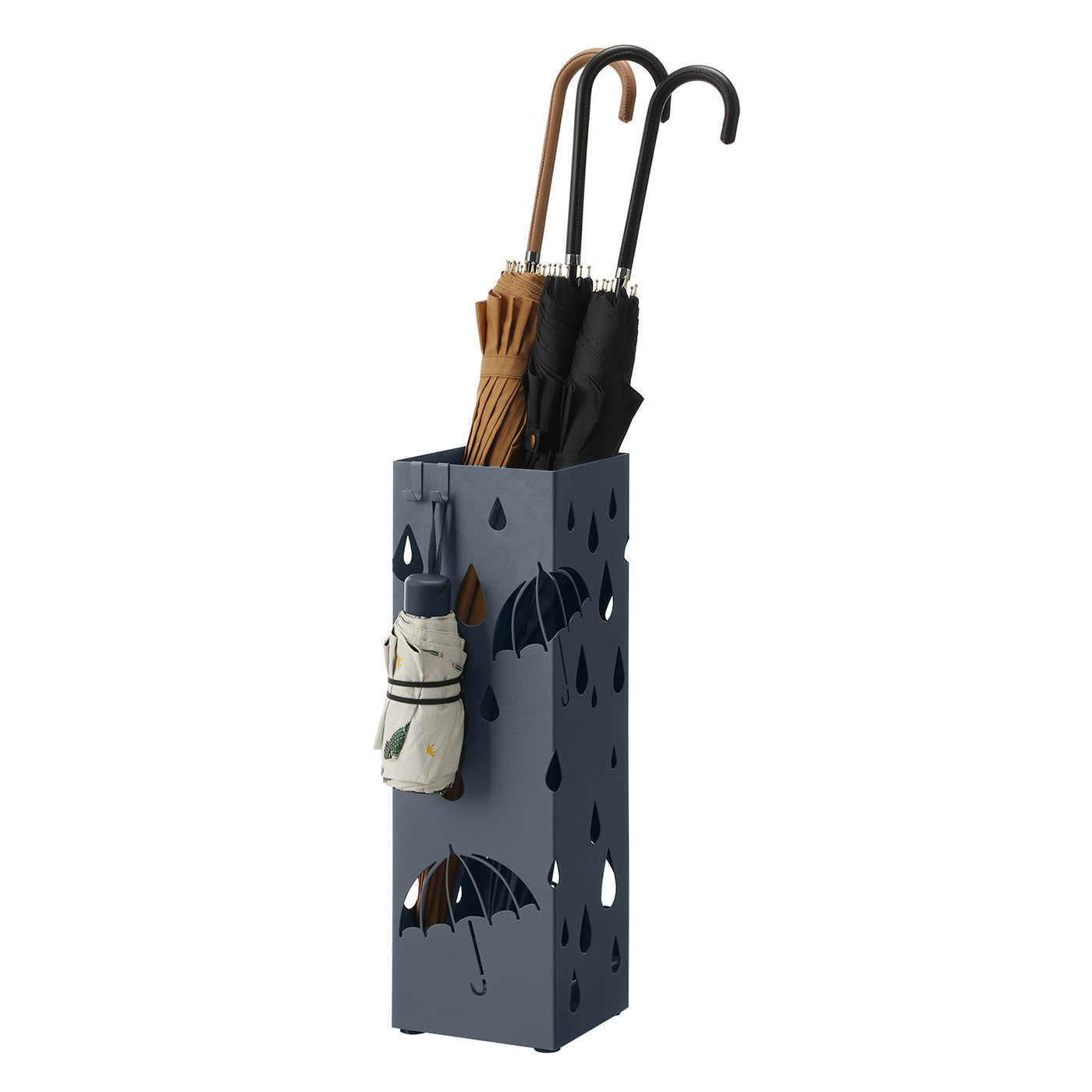 Umbrella Stand – Metal – Anthracite Grey – Square Design with Drip Tray and Hooks