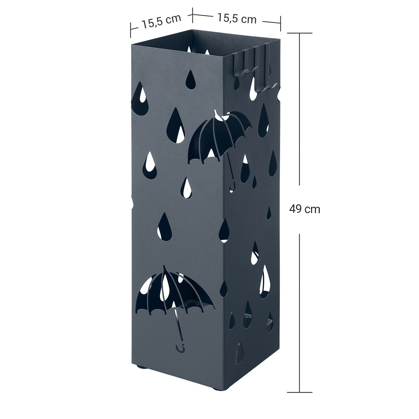 Umbrella Stand – Metal – Anthracite Grey – Square Design with Drip Tray and Hooks