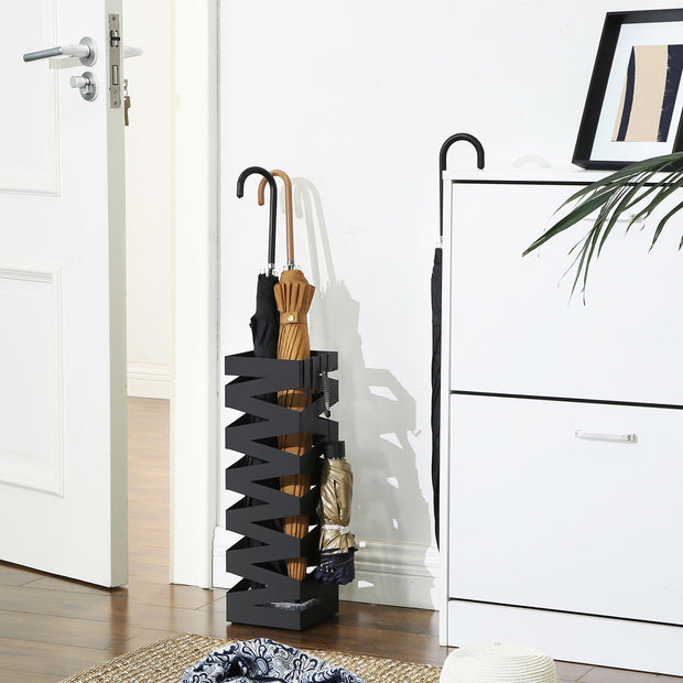 Umbrella Rack – Metal – White – Includes Hooks and Drip Tray