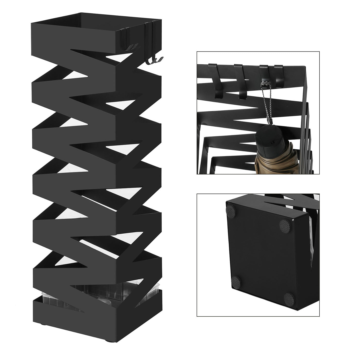 Umbrella Rack – Metal – White – Includes Hooks and Drip Tray