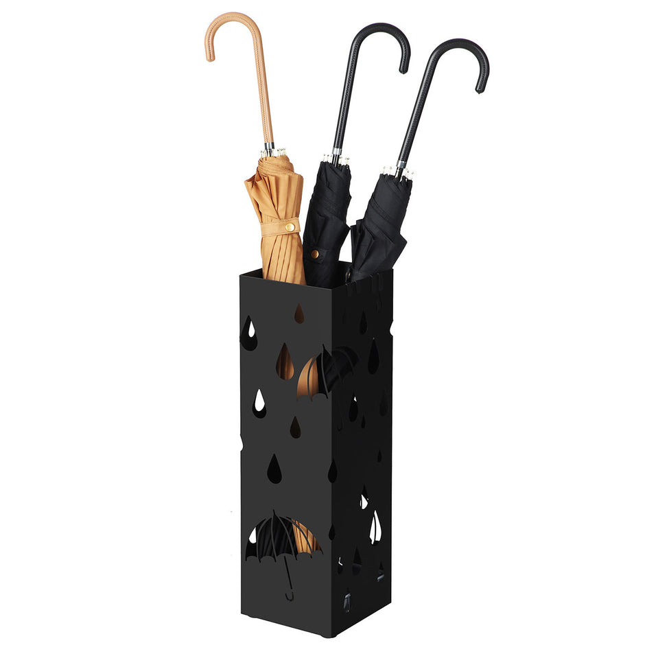 Umbrella Stand – Metal – Black – Includes Drip Tray and Hooks