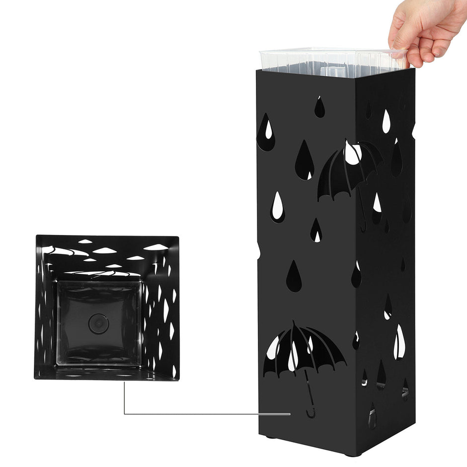 Umbrella Stand – Metal – Black – Includes Drip Tray and Hooks