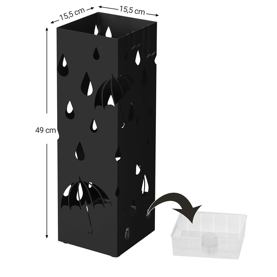 Umbrella Stand – Metal – Black – Includes Drip Tray and Hooks