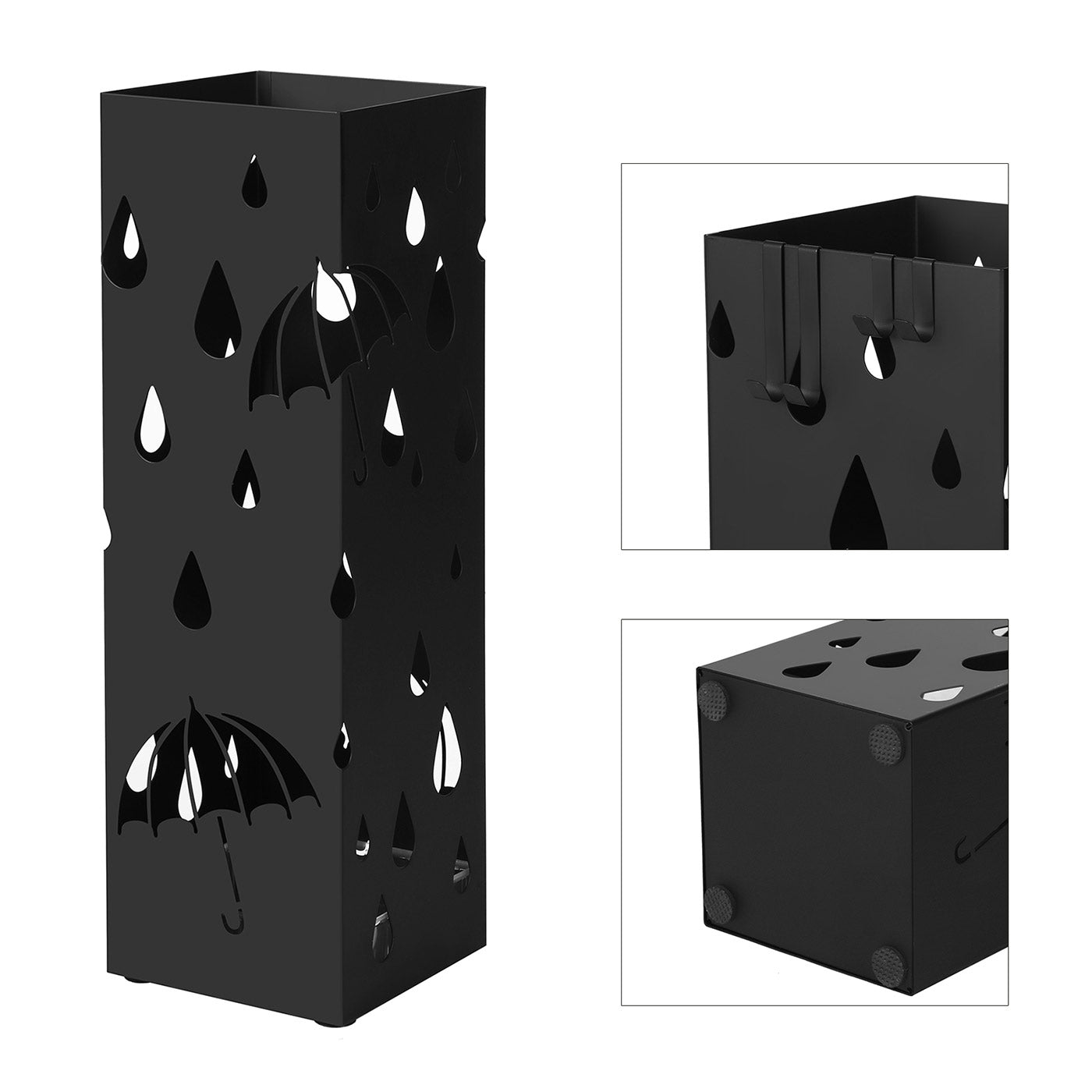 Umbrella Stand – Metal – Black – Includes Drip Tray and Hooks