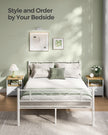 Nightstand – Oak and Fabric – Beige and Cloud White – Modern Design with 2 Shelves and Drawer