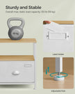 Nightstand – Oak and Fabric – Beige and Cloud White – Modern Design with 2 Shelves and Drawer