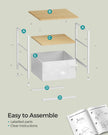 Nightstand – Oak and Fabric – Beige and Cloud White – Modern Design with 2 Shelves and Drawer