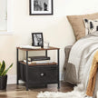 Bedside Table – Fabric and Wood – Rustic Brown & Black – Industrial Style with Storage and Shelves