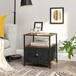 Bedside Table – Fabric and Wood – Rustic Brown & Black – Industrial Style with Storage and Shelves