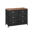 Wide Storage Dresser – Fabric and Metal – Rustic Brown and Black – 6 Drawers, Industrial Style