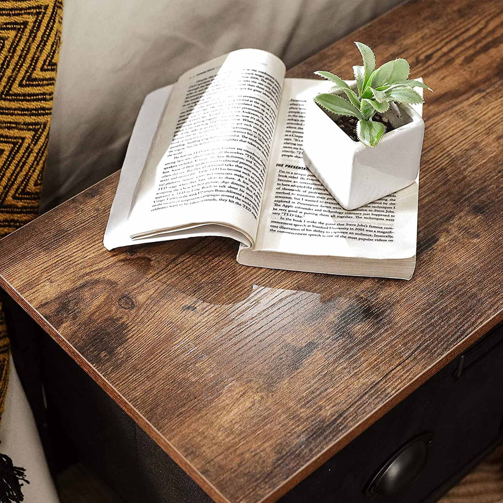 Wide Storage Dresser – Fabric and Metal – Rustic Brown and Black – 6 Drawers, Industrial Style