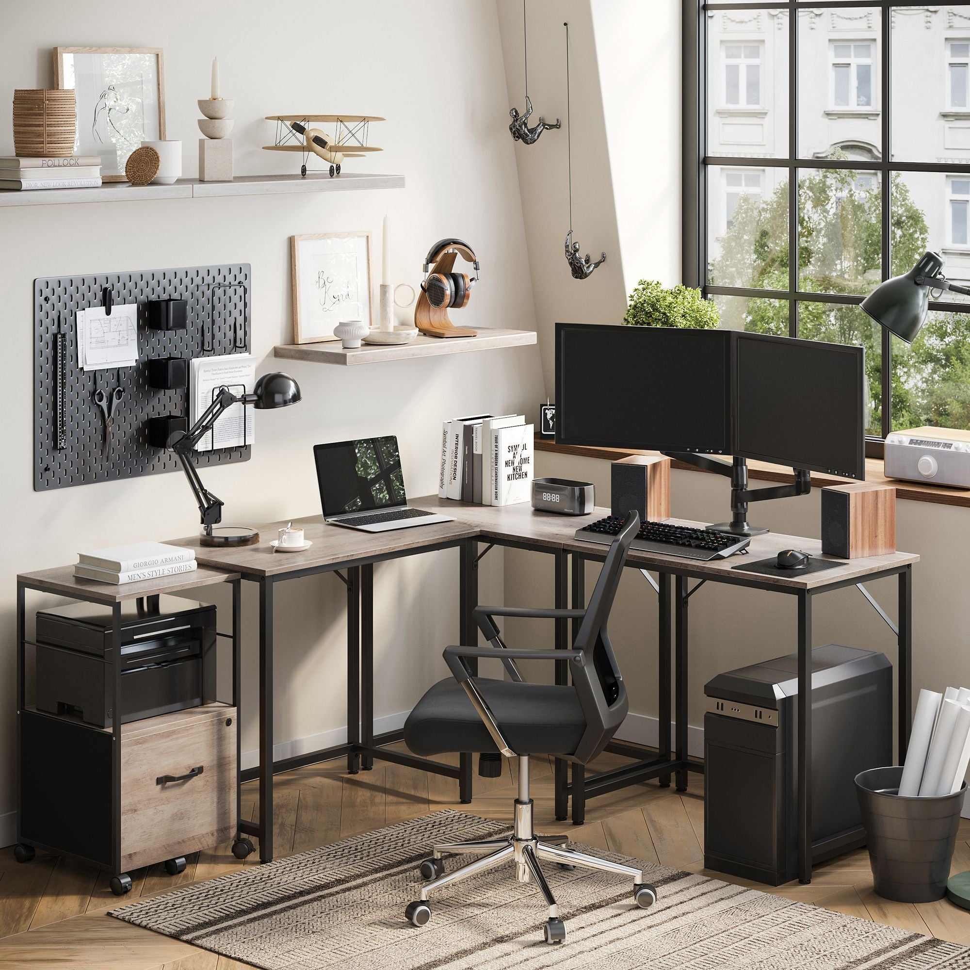 Small Office Desk – Steel – Hazelnut Brown and Black – Industrial Design with Simple Assembly