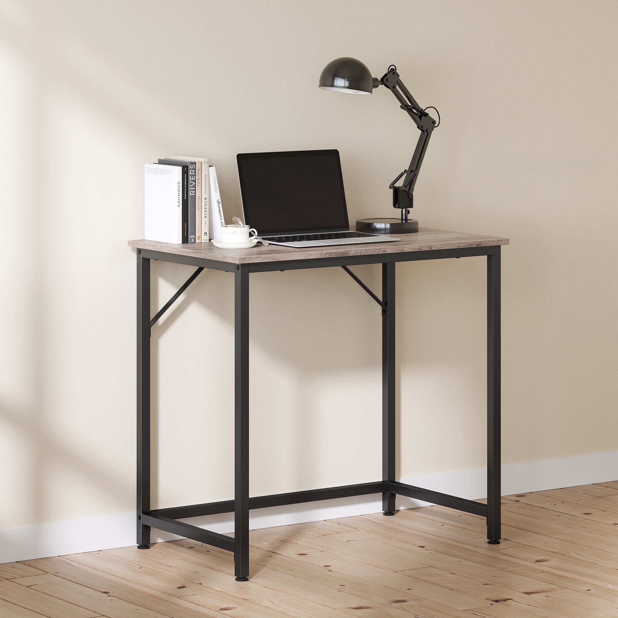 Small Office Desk – Steel – Hazelnut Brown and Black – Industrial Design with Simple Assembly