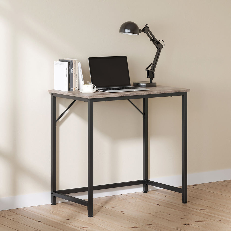 Small Office Desk – Steel – Hazelnut Brown and Black – Industrial Design with Simple Assembly