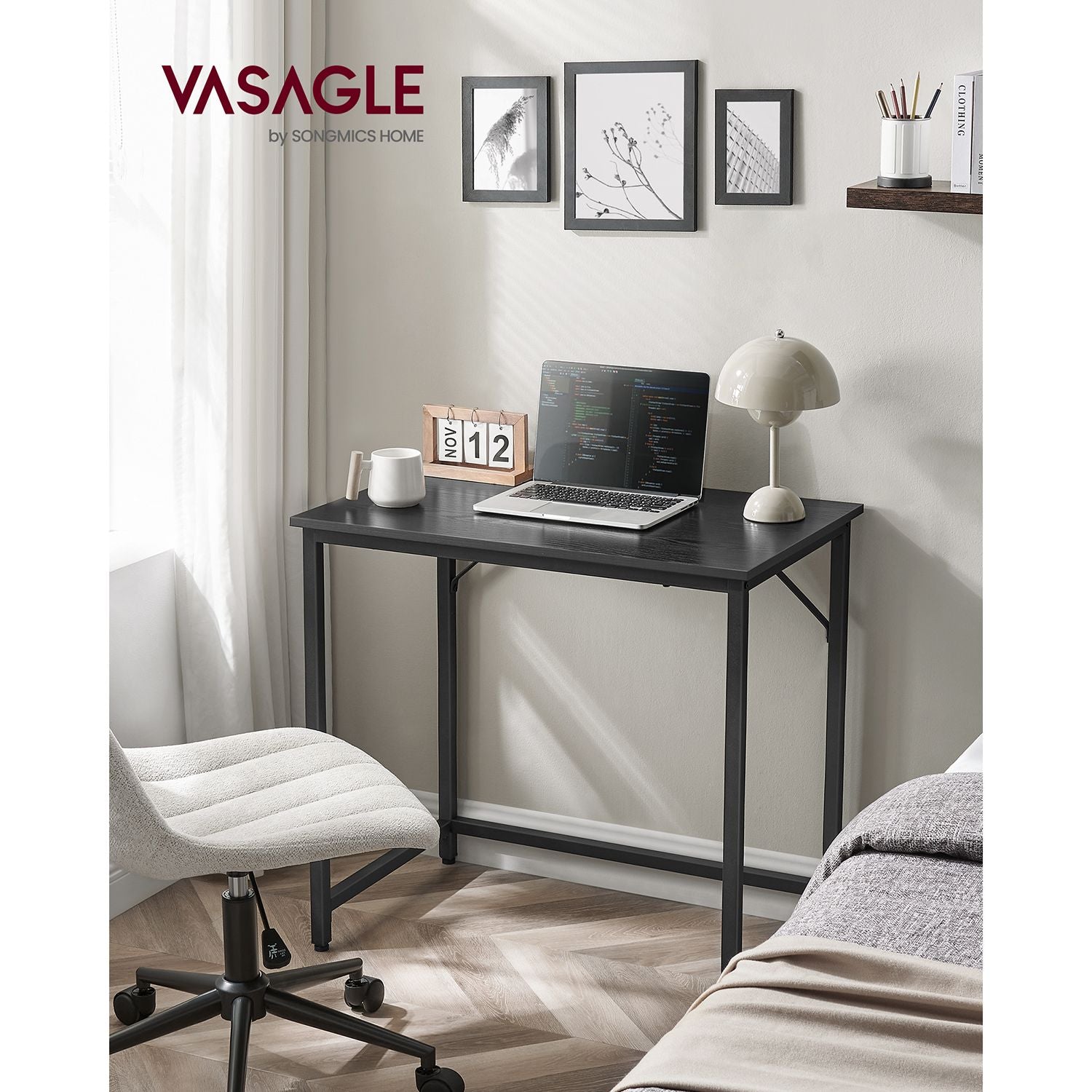 Computer Desk – Steel – Hazelnut Brown and Black – Industrial Design, Easy Assembly